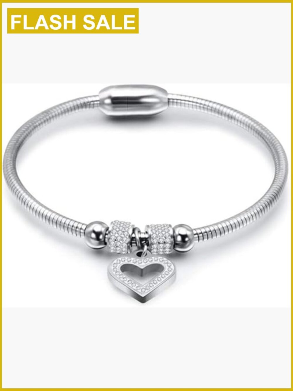 Stainless Steel Heart Charm Bangle Bracelet Valentine Anniversary Gift - Picture 1 of 4